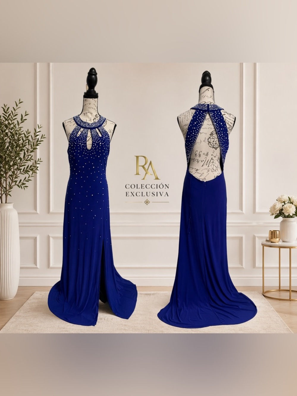 NEW! NWT Nightway by R&M Richards Electric Blue Beaded Halter Gown – Size 10